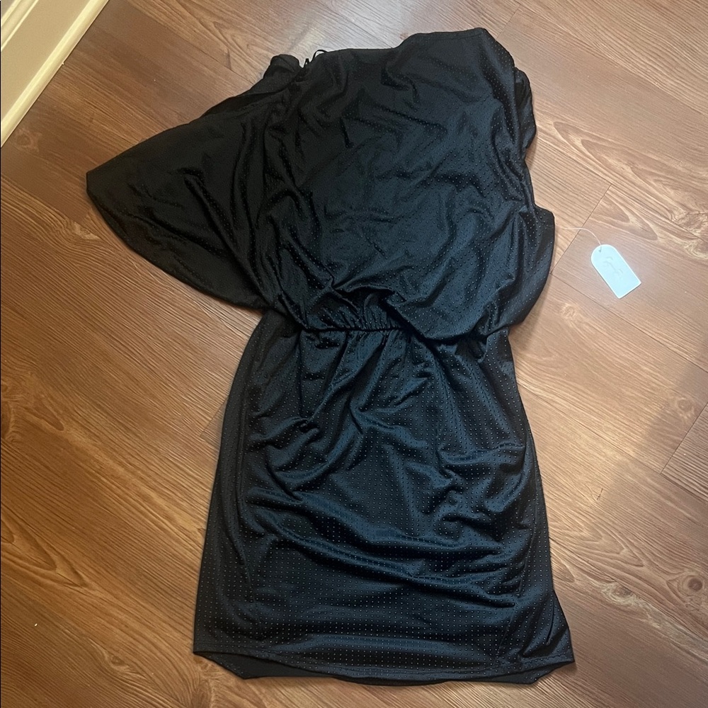 Jessica Simpson Black One-Shoulder Mini Dress with Subtle Dot Texture
